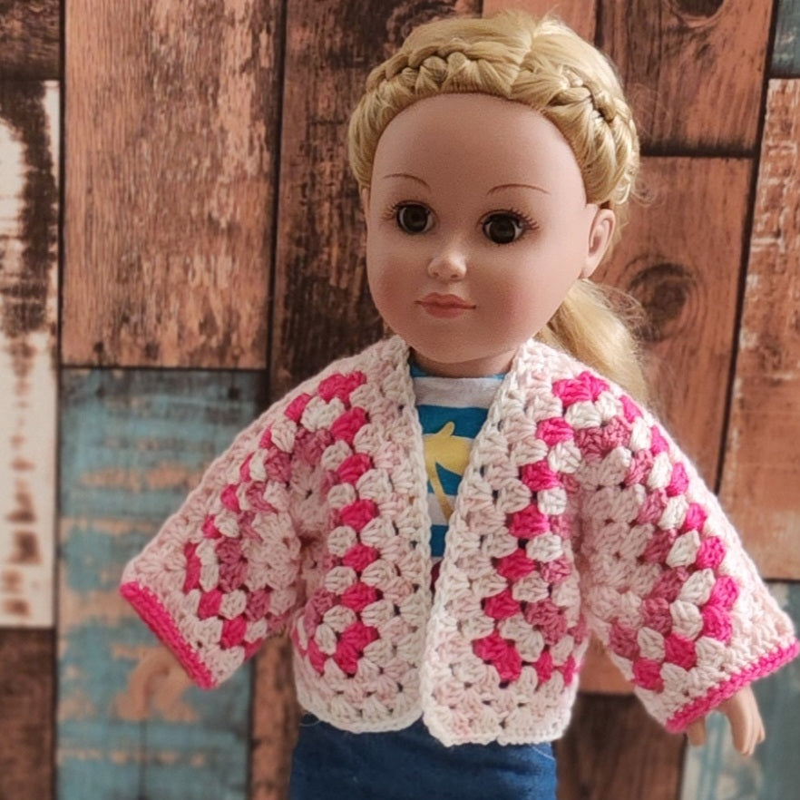 Doll sweater for 18 inch dolls-handmade granny square hexagon cardigan