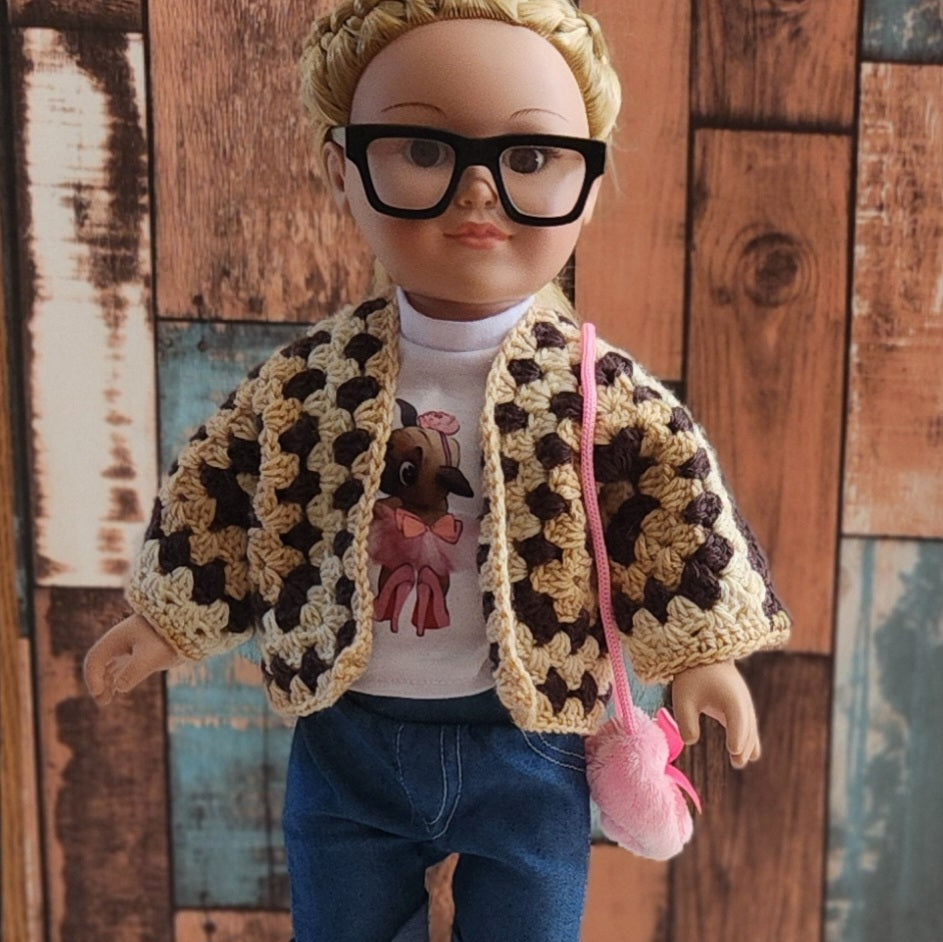 Doll sweater for 18 inch dolls-handmade granny square hexagon cardigan