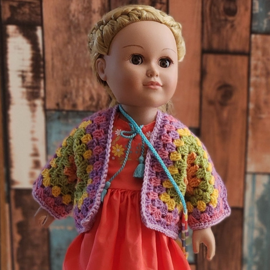 Doll sweater for 18 inch dolls-handmade granny square hexagon cardigan