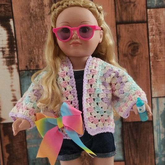 Rainbow Doll Sweater with Detachable Bow – Colorful crochet for 18" Dolls - Simplicity & such