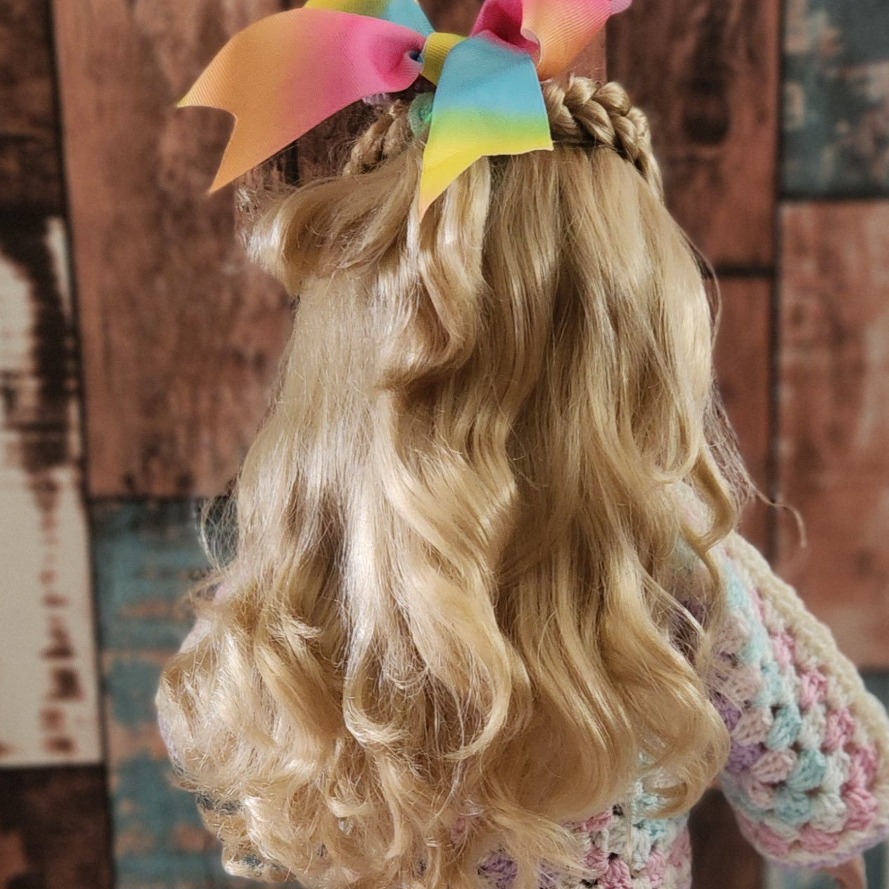 Rainbow Doll Sweater with Detachable Bow – Colorful crochet for 18" Dolls - Simplicity & such
