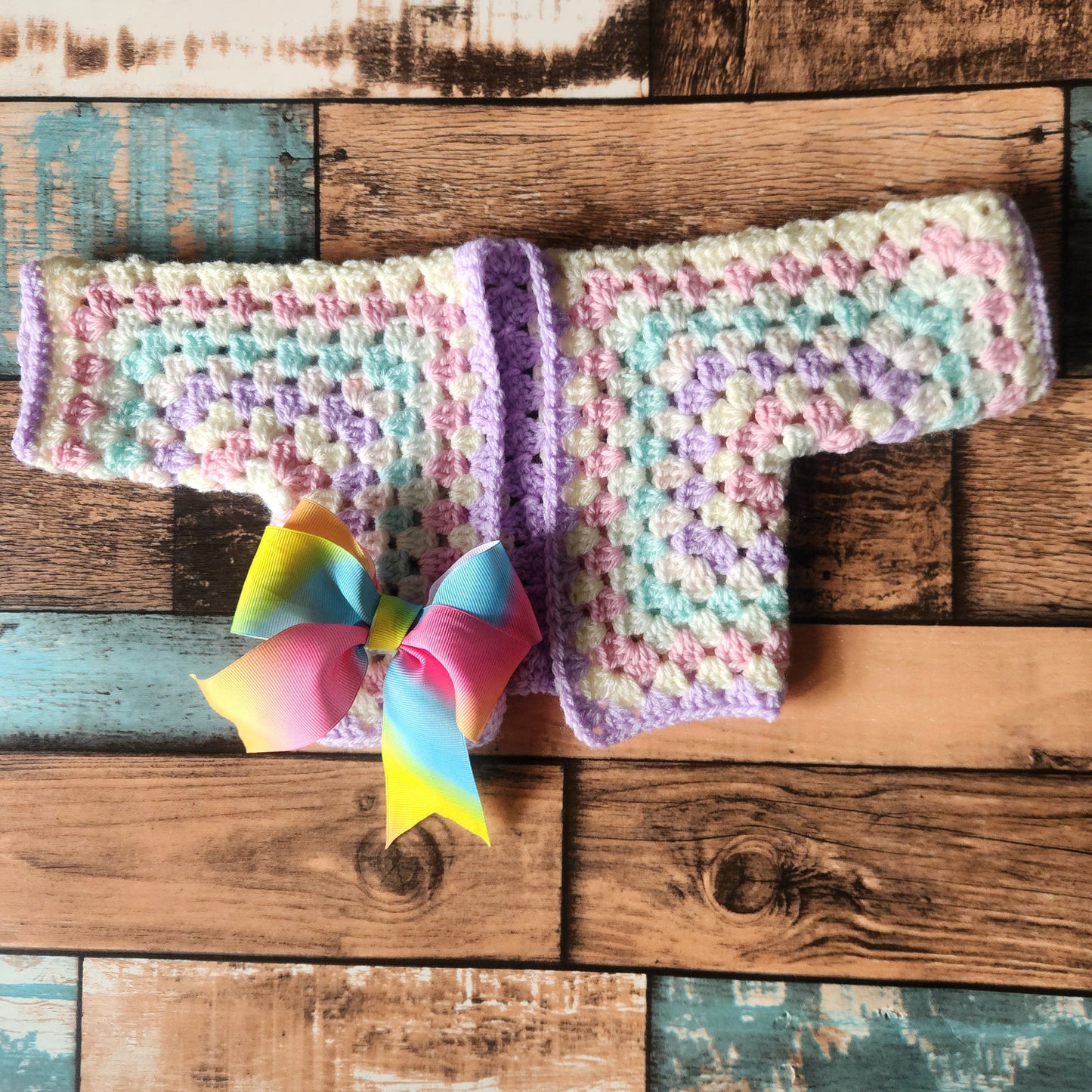 Rainbow Doll Sweater with Detachable Bow – Colorful crochet for 18" Dolls - Simplicity & such