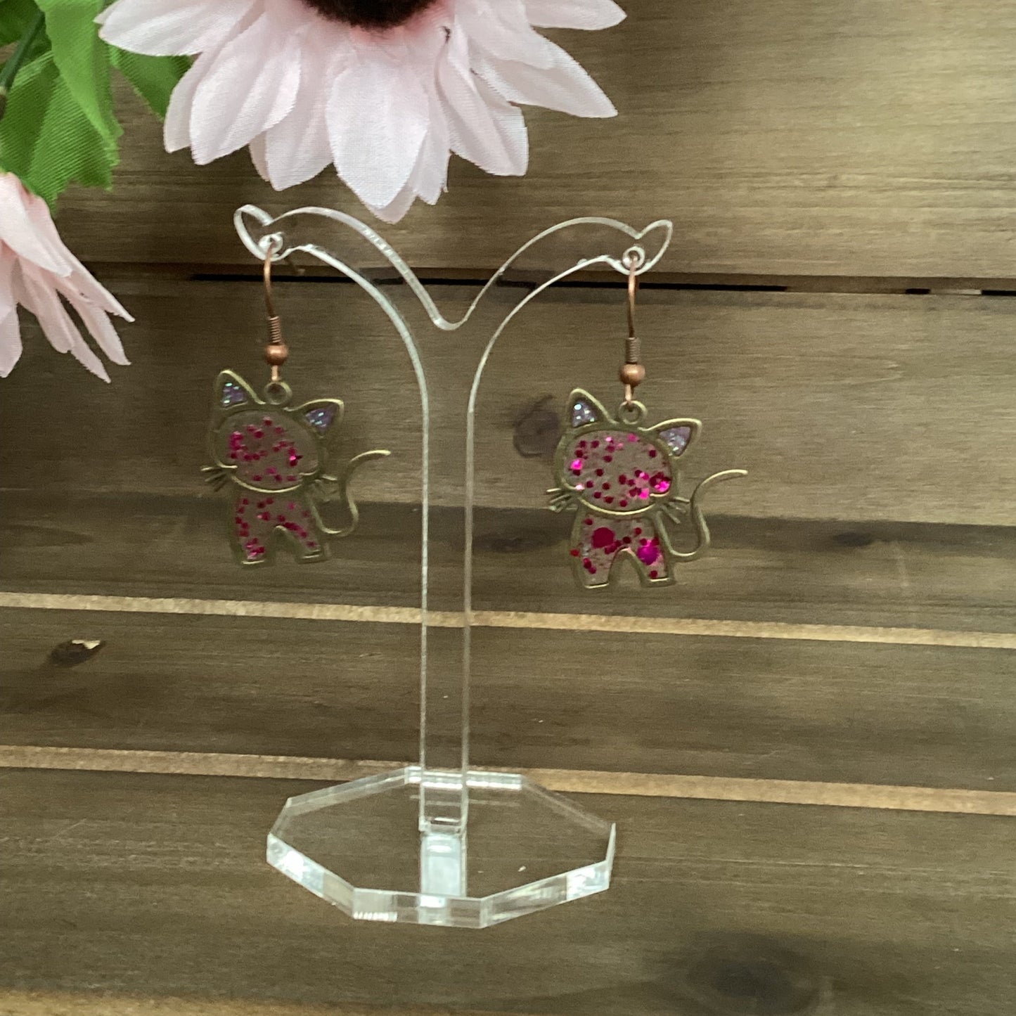 resin earrings stain glass cat dragonfly circle heart
