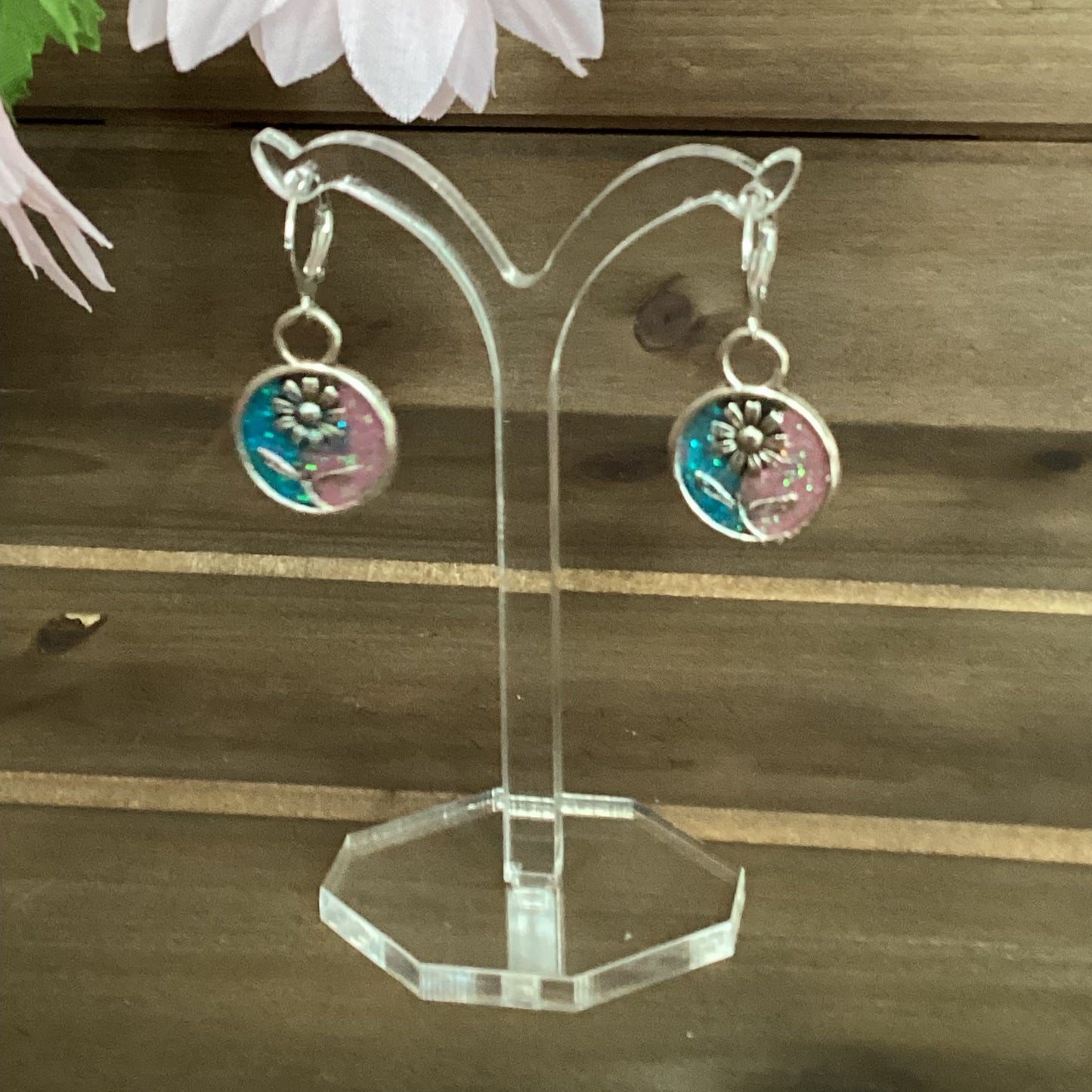 resin earrings stain glass cat dragonfly circle heart