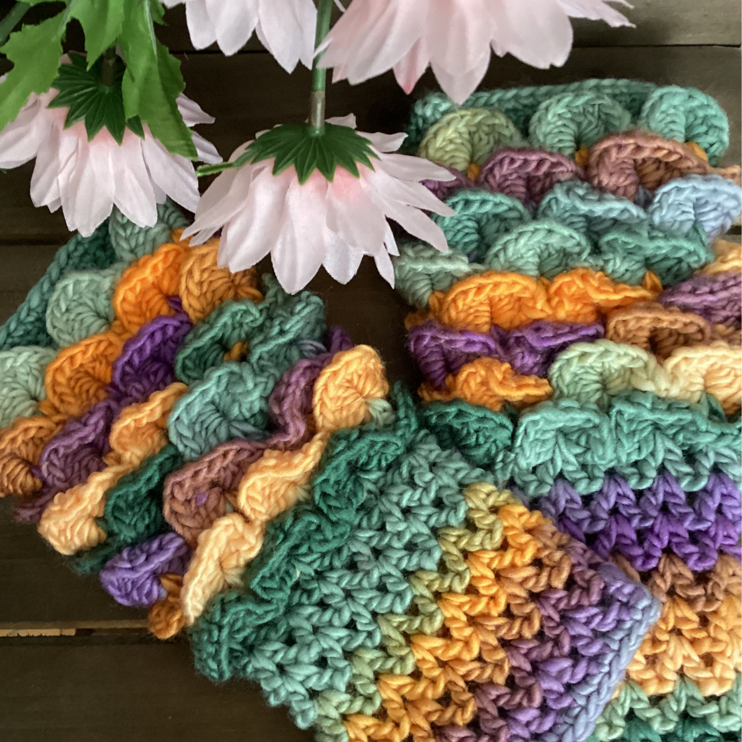 fingerless gloves sunrise dragon scales orange purple and green