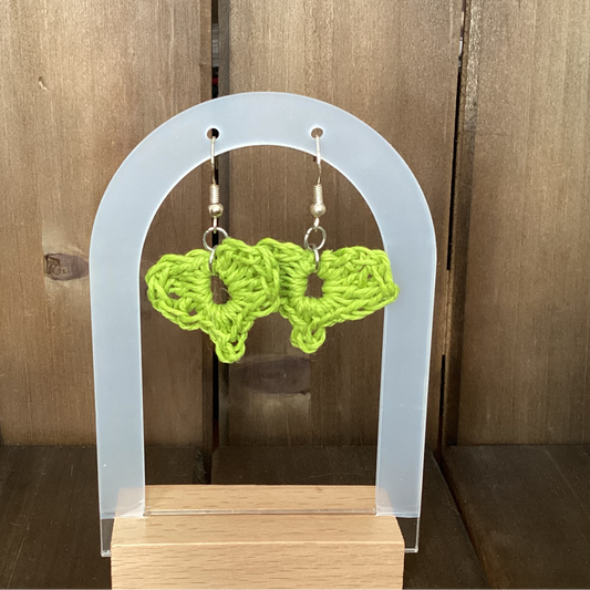 green heart earrings crochet earrings made form bamboo cord