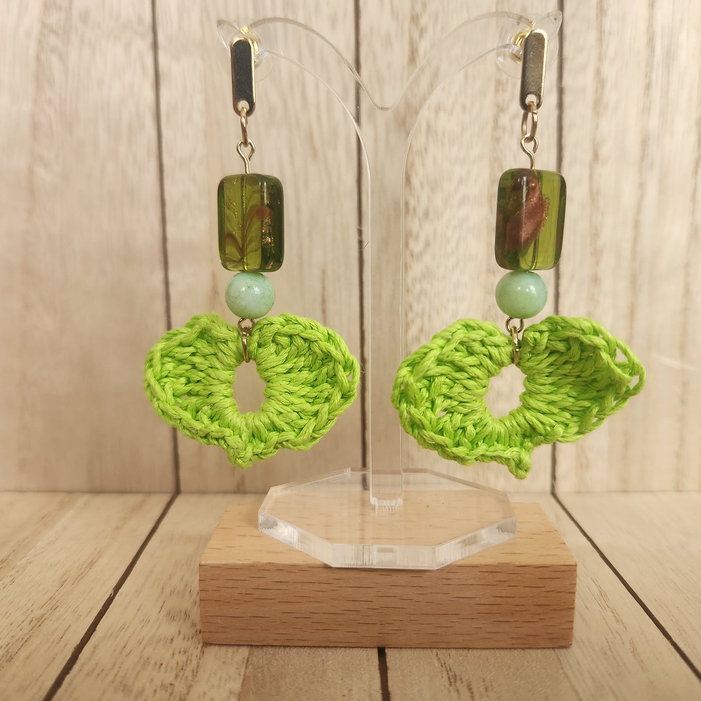 heart beaded earrings greens