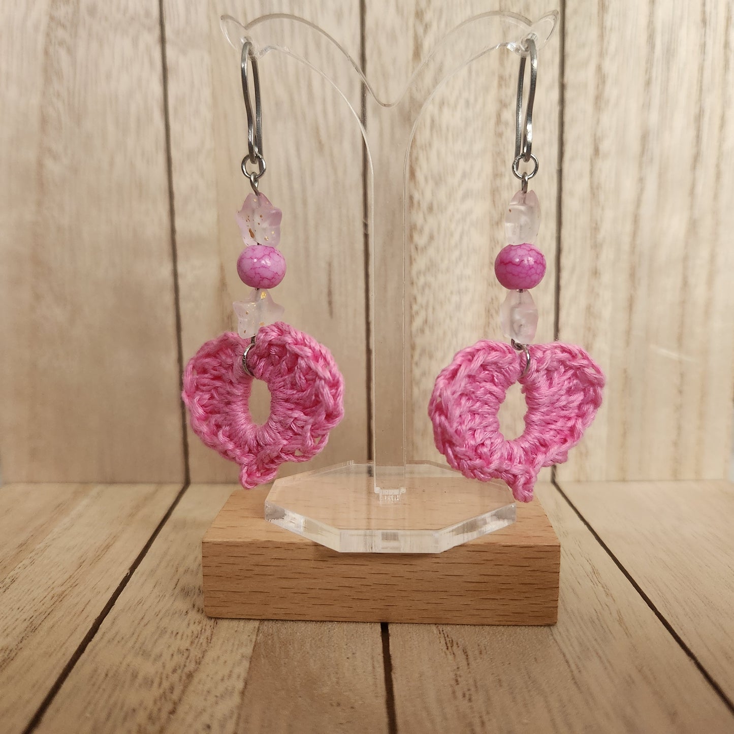 heart beaded earrings pink
