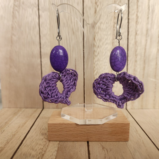 heart beaded earrings purple