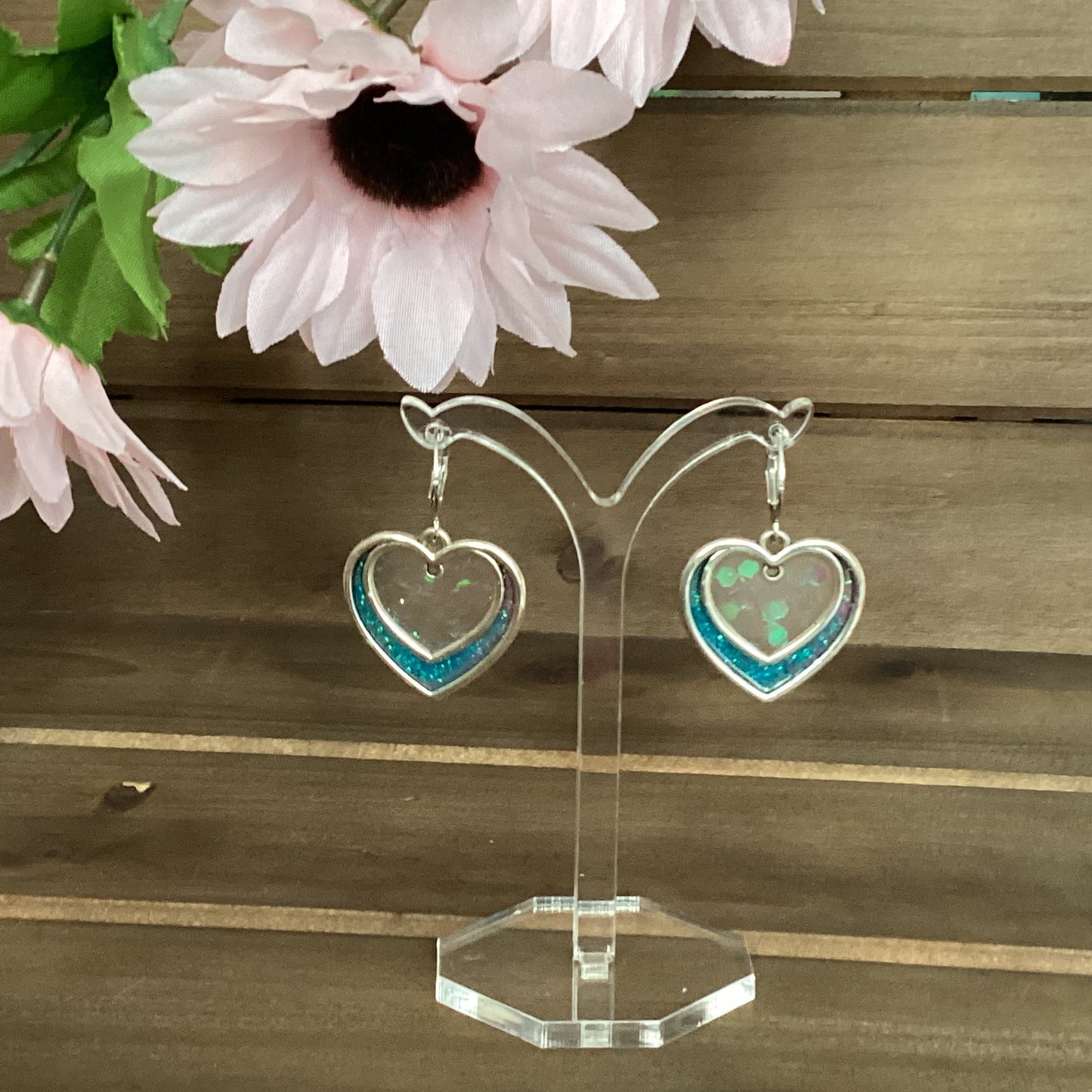 resin earrings stain glass cat dragonfly circle heart