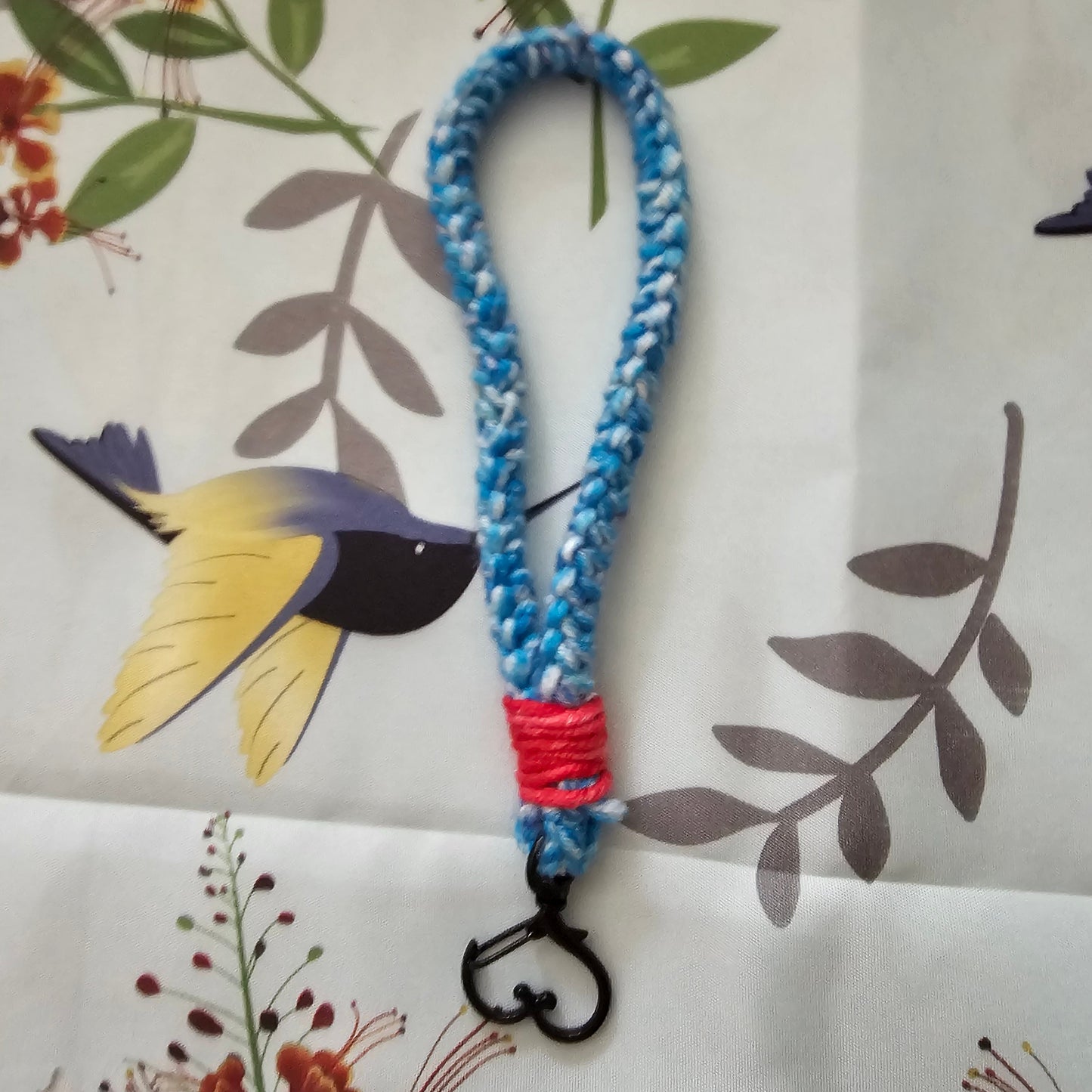 blue and red wristlet keychain