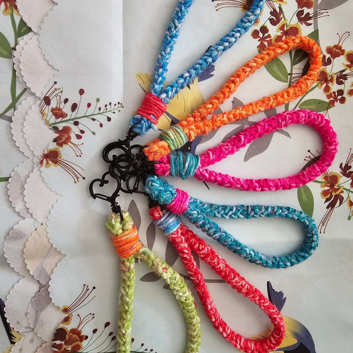 all the key chains blue orange pink