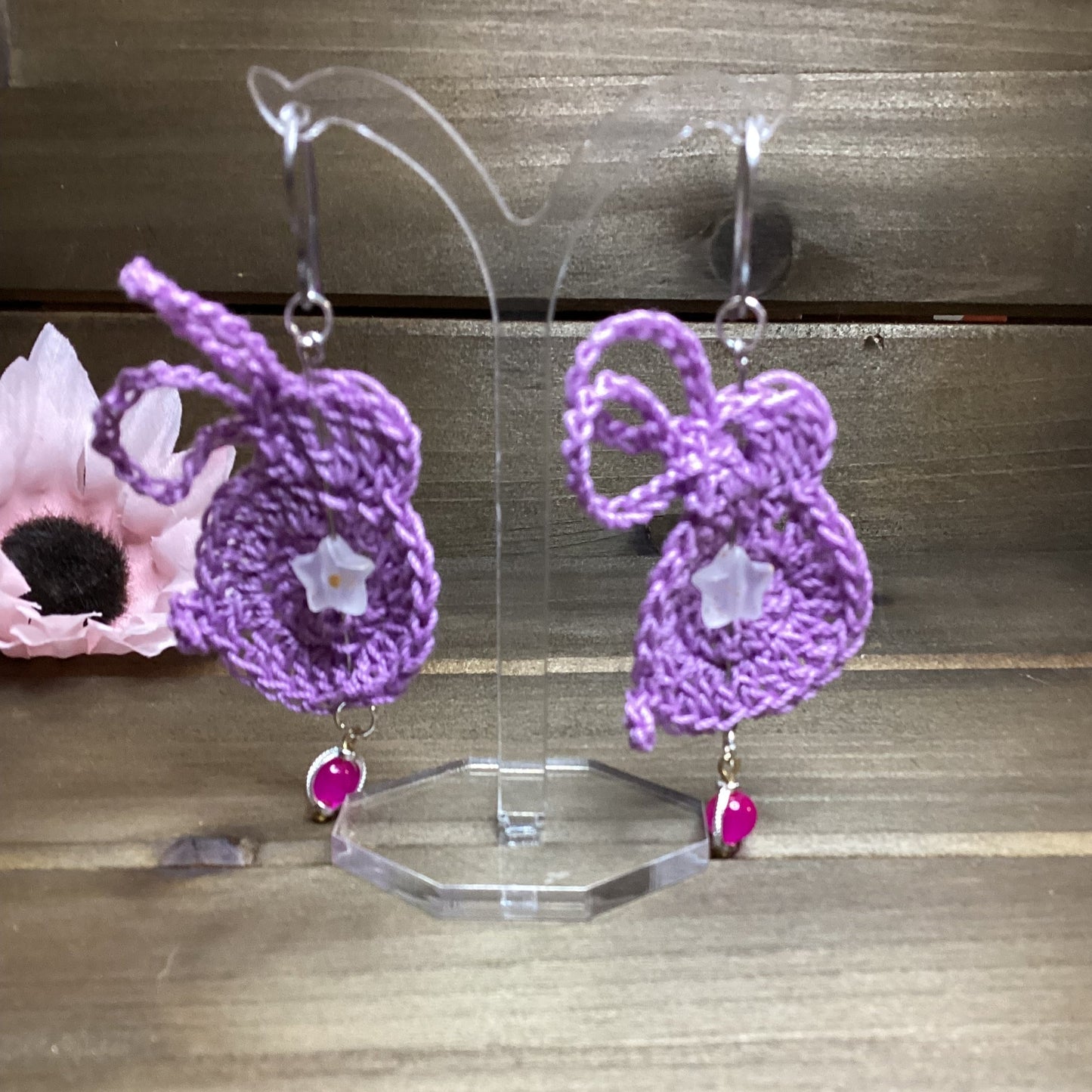 crochet purple bunny earring with stars