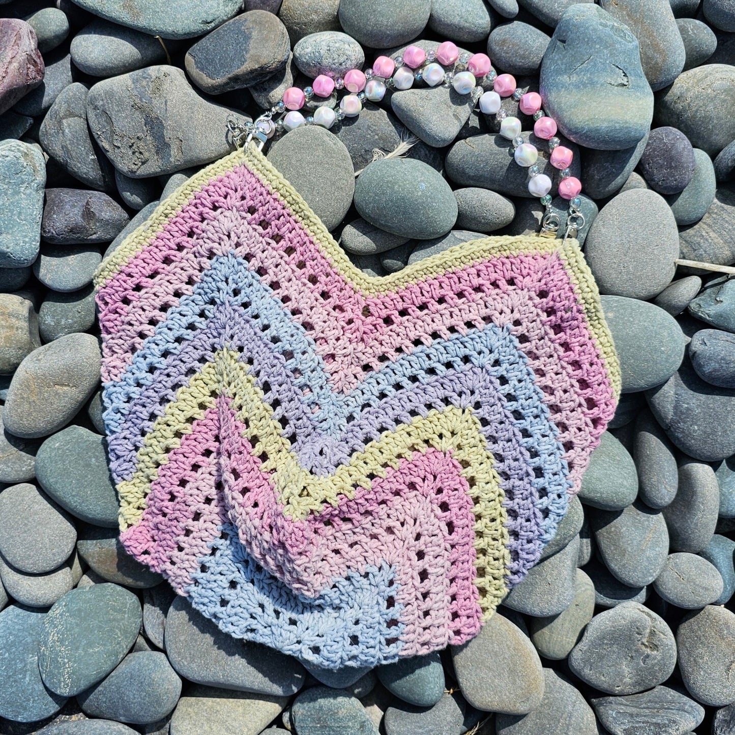 vibrant beach bag color green purple pink blue with pink and white handles