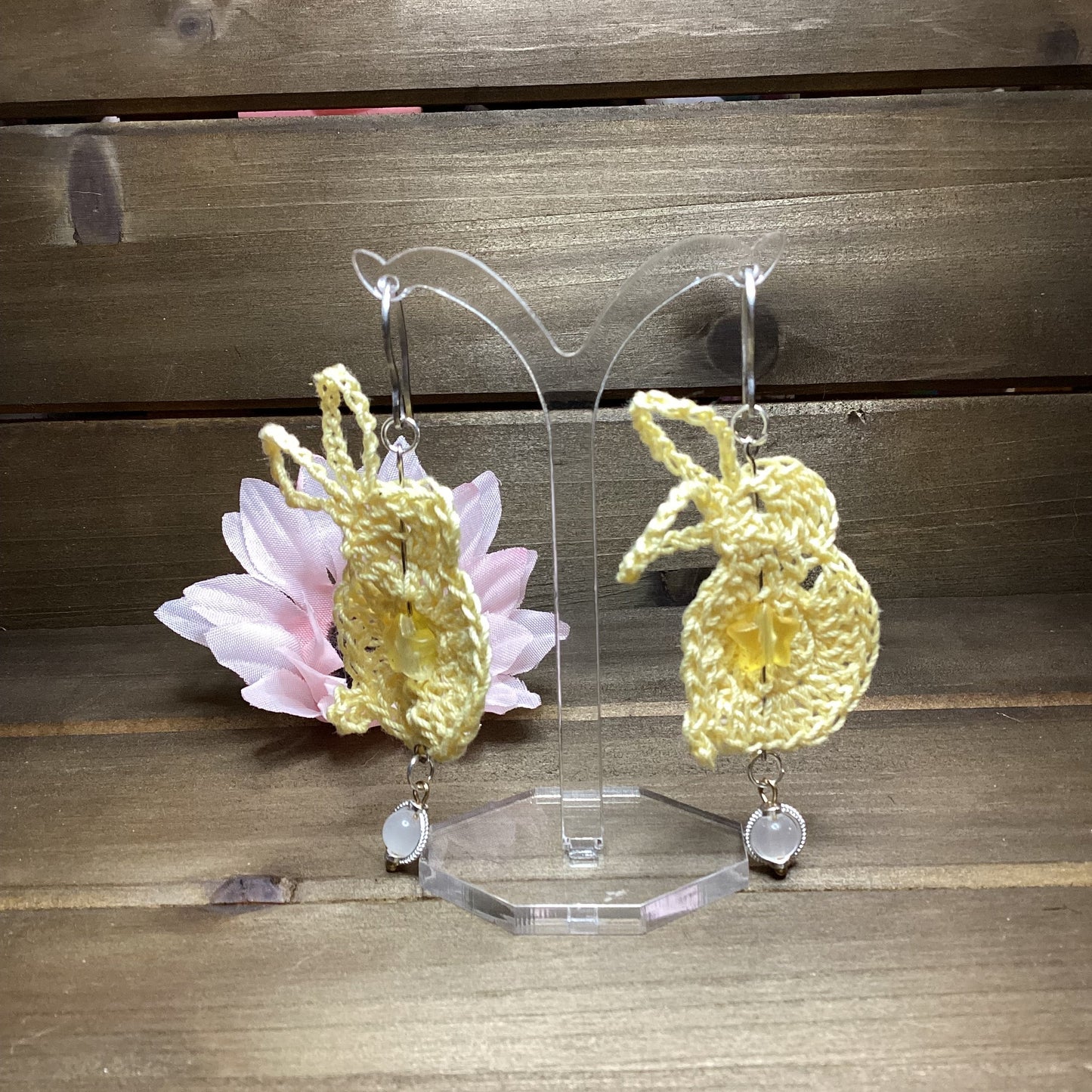 crochet yellow bunny earrings with stars