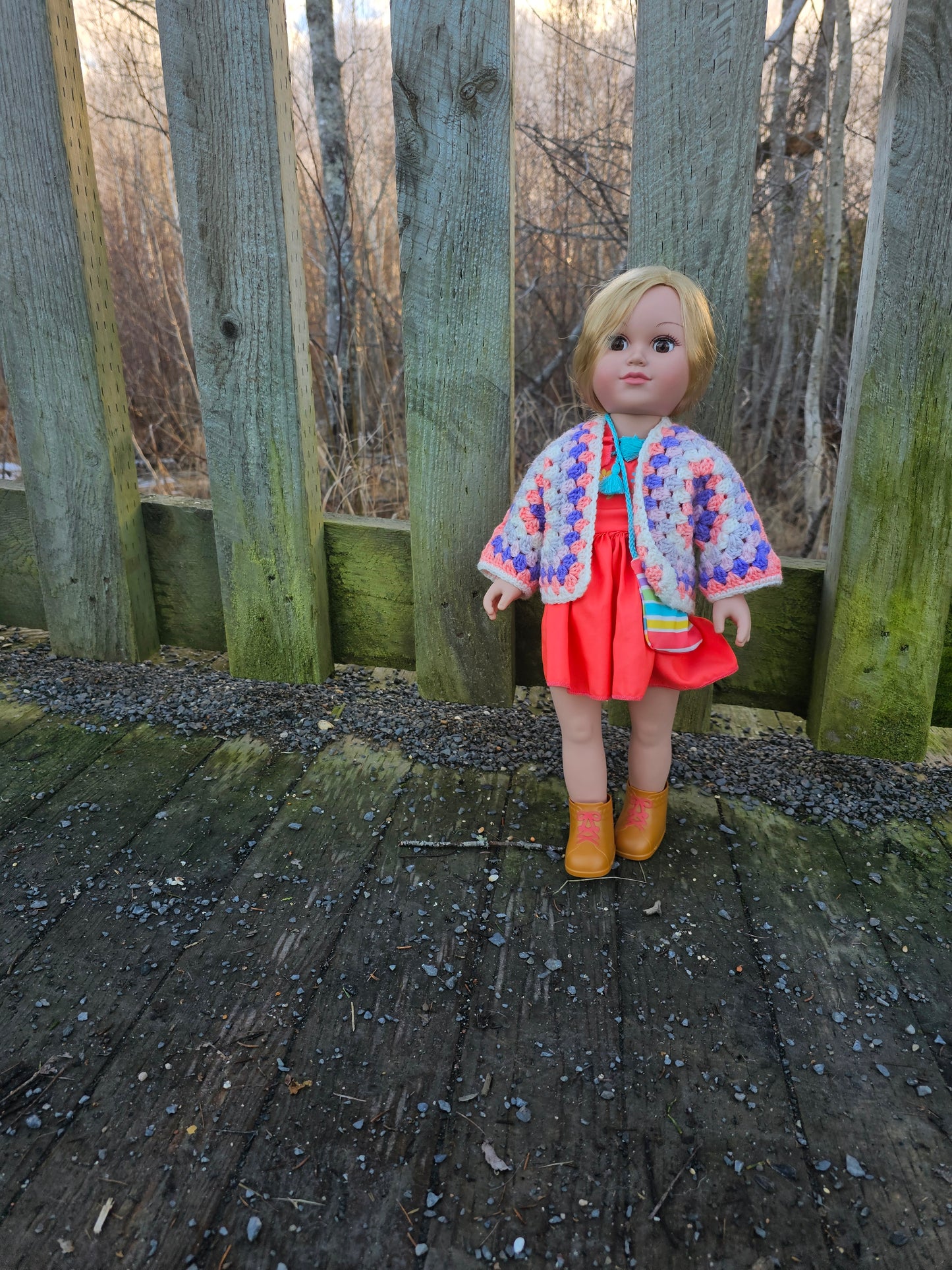 Doll sweater for 18 inch dolls-handmade granny square hexagon cardigan