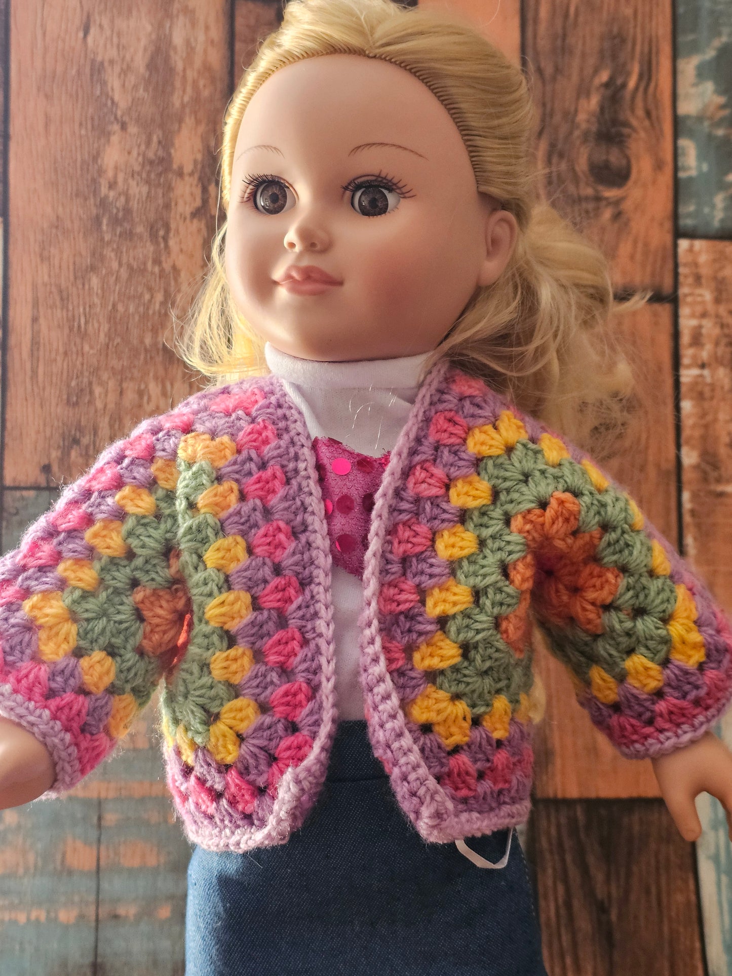 Doll sweater for 18 inch dolls-handmade granny square hexagon cardigan