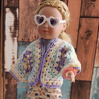 Doll sweater for 18 inch dolls-handmade granny square hexagon cardigan