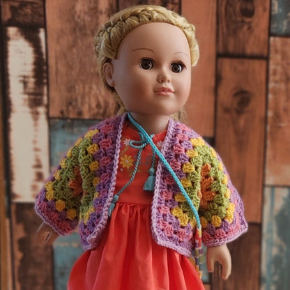 Doll sweater for 18 inch dolls-handmade granny square hexagon cardigan