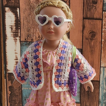 Doll sweater for 18 inch dolls-handmade granny square hexagon cardigan