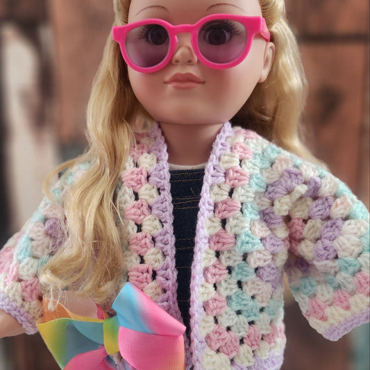 Rainbow Doll Sweater with Detachable Bow – Colorful crochet for 18" Dolls - Simplicity & such
