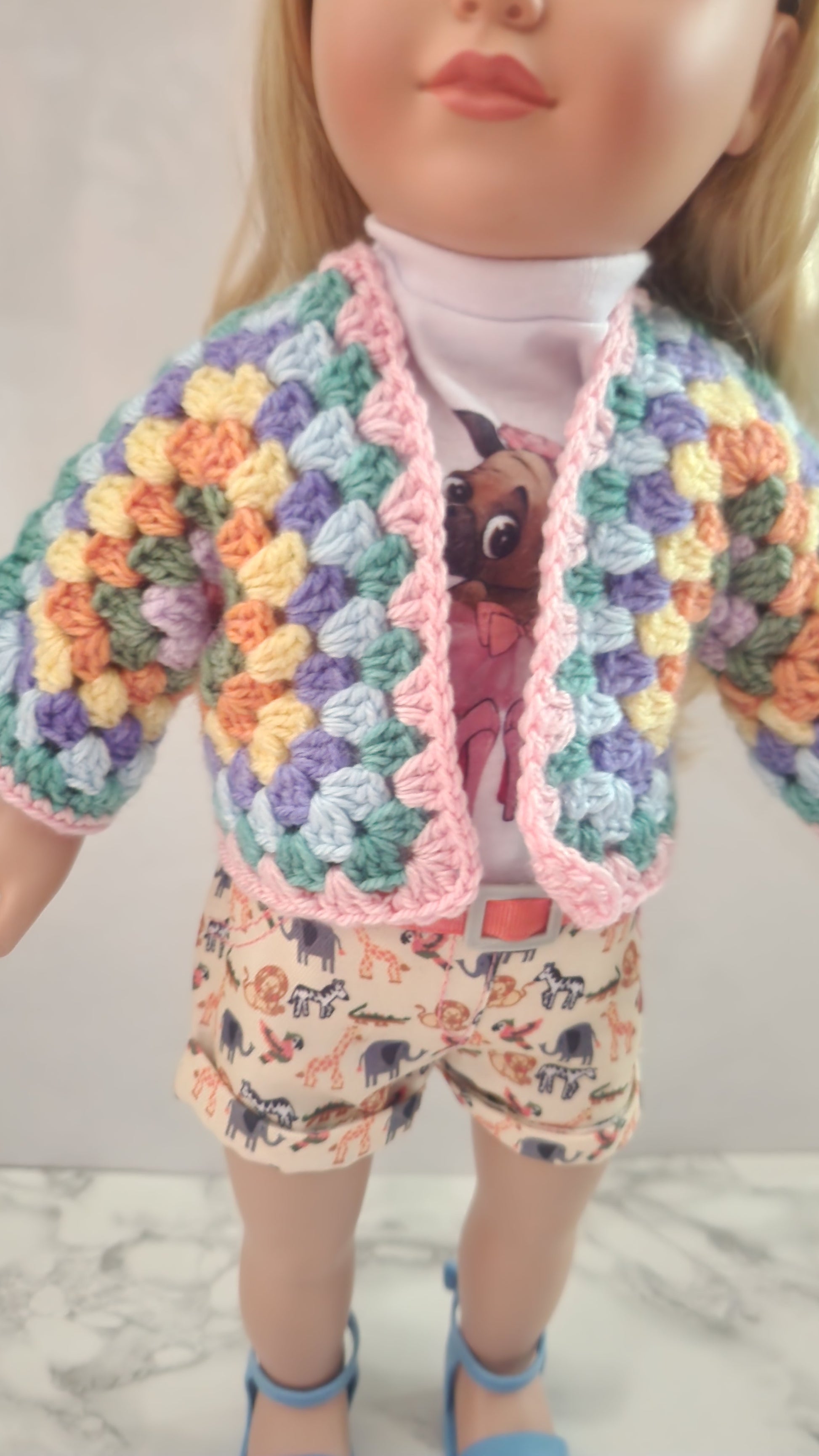 Doll sweater for 18 inch dolls-handmade granny square hexagon cardigan - Simplicity & such