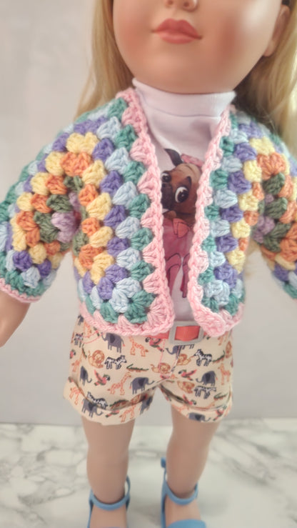 Doll sweater for 18 inch dolls-handmade granny square hexagon cardigan - Simplicity & such