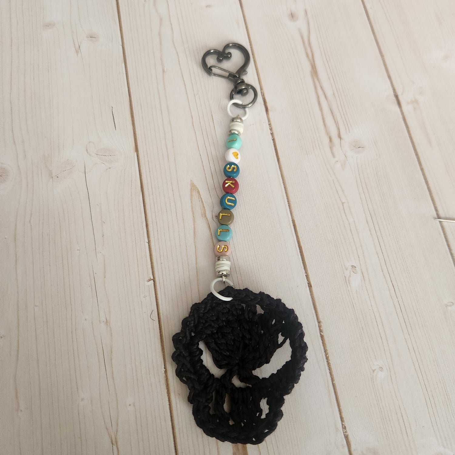 Personalized Halloween Crochet Skull Keychain – Custom Initials & Clay Beads | Handmade Spooky Charm - Simplicity & such