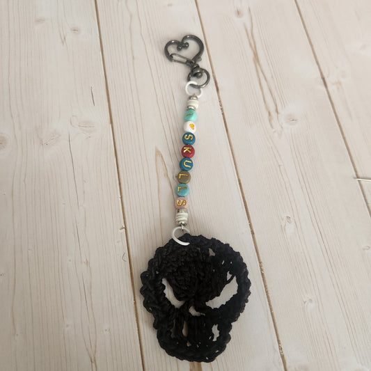 Personalized Halloween Crochet Skull Keychain – Custom Initials & Clay Beads | Handmade Spooky Charm - Simplicity & such