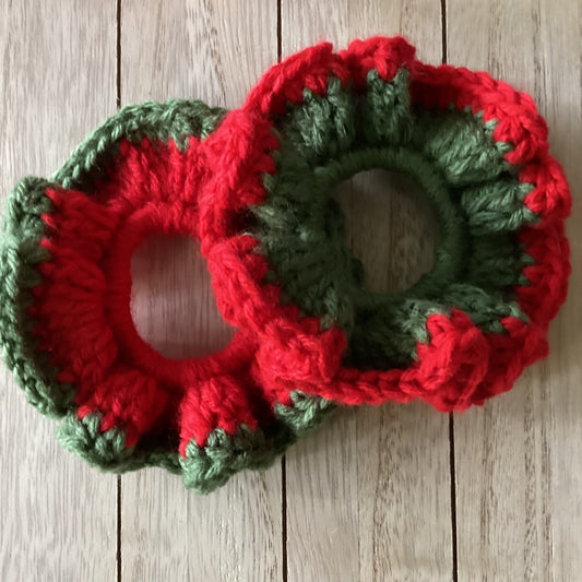 Christmas Crochet Scrunchie – Handmade Holiday Hair Accessory - Simplicity & such