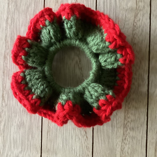 Christmas Crochet Scrunchie – Handmade Holiday Hair Accessory - Simplicity & such
