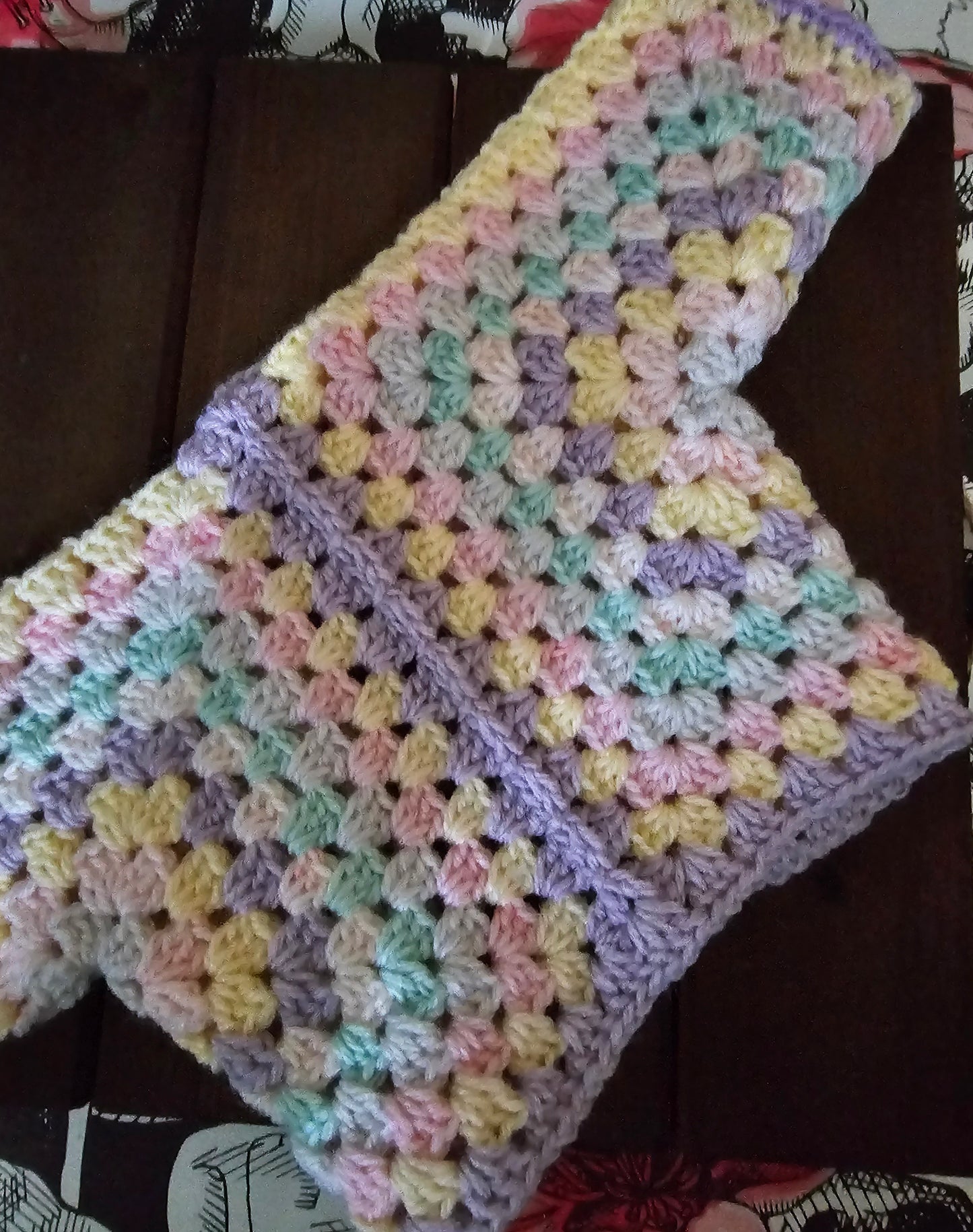 Crocheted, doll sweater, light, rainbow colors, pink, yellow, green purple