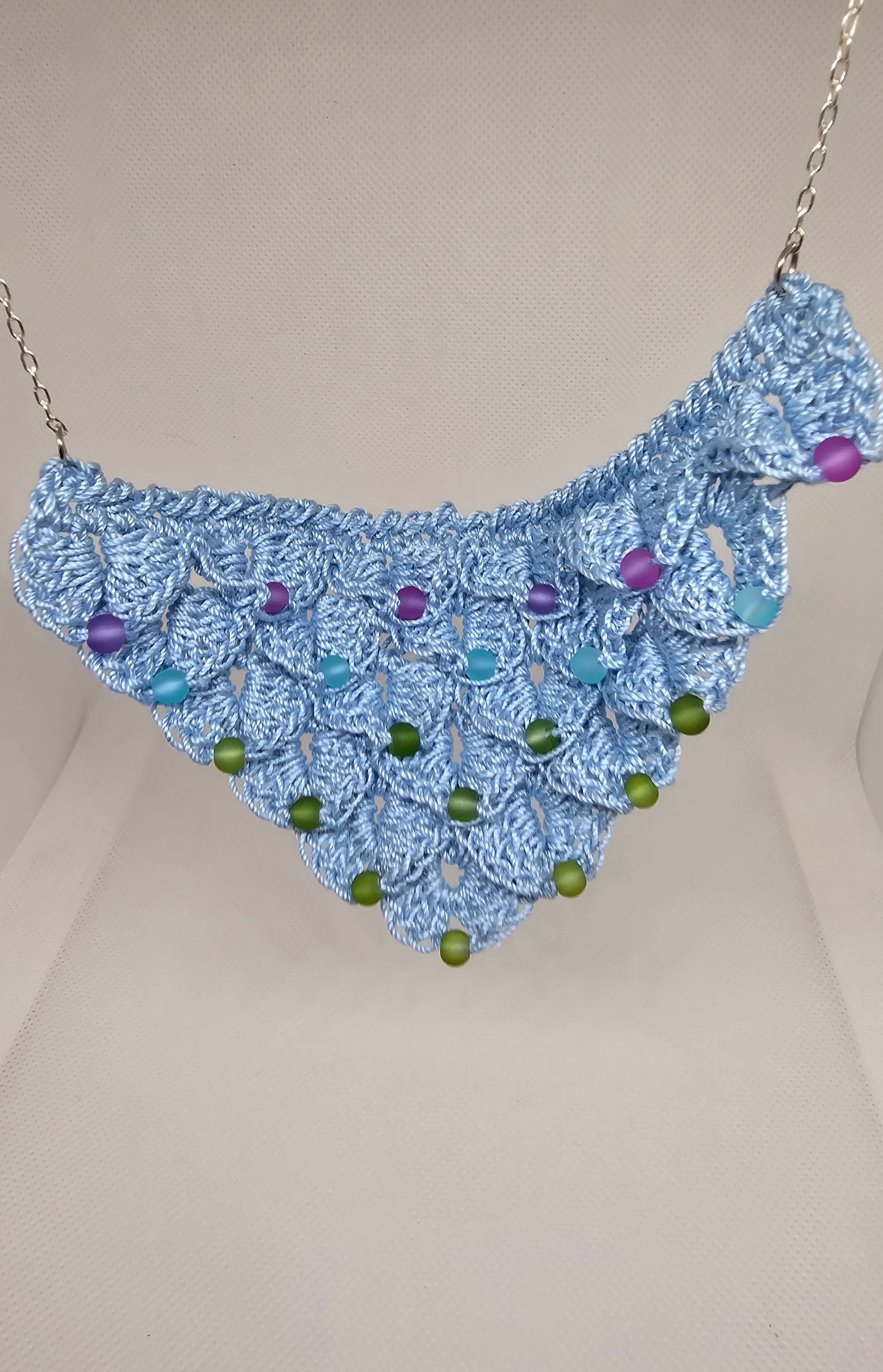 crochet Mermaid necklace made with 4 mm beads, blue green purple with magnet clasp