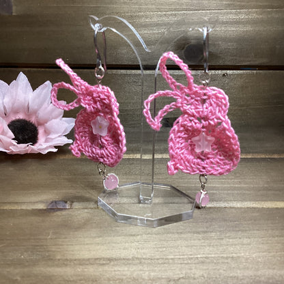 crochet pink bunny earring with stars