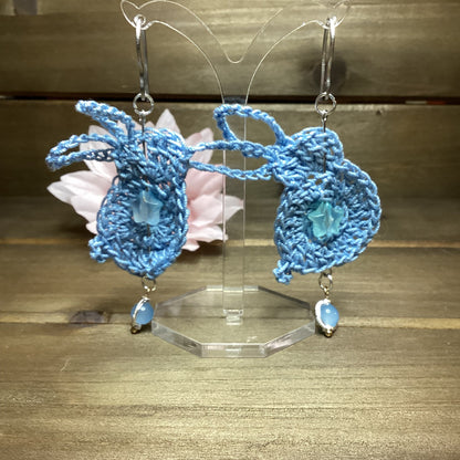 crochet blue bunny earring with stars