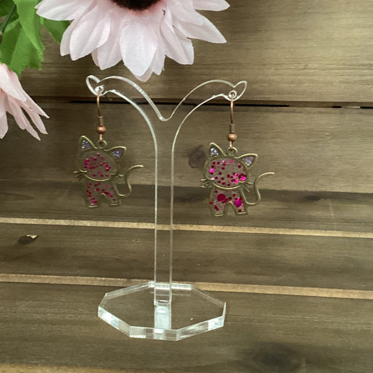 resin earrings stain glass cat dragonfly circle  heart