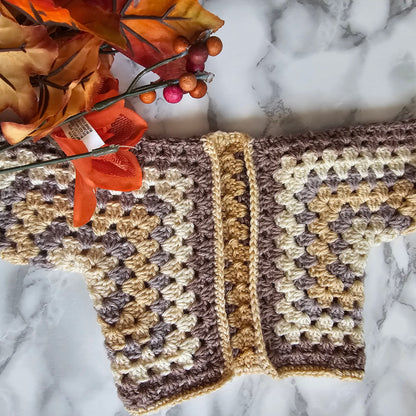 Crocheted, doll sweater fall spice cream, caramel brown