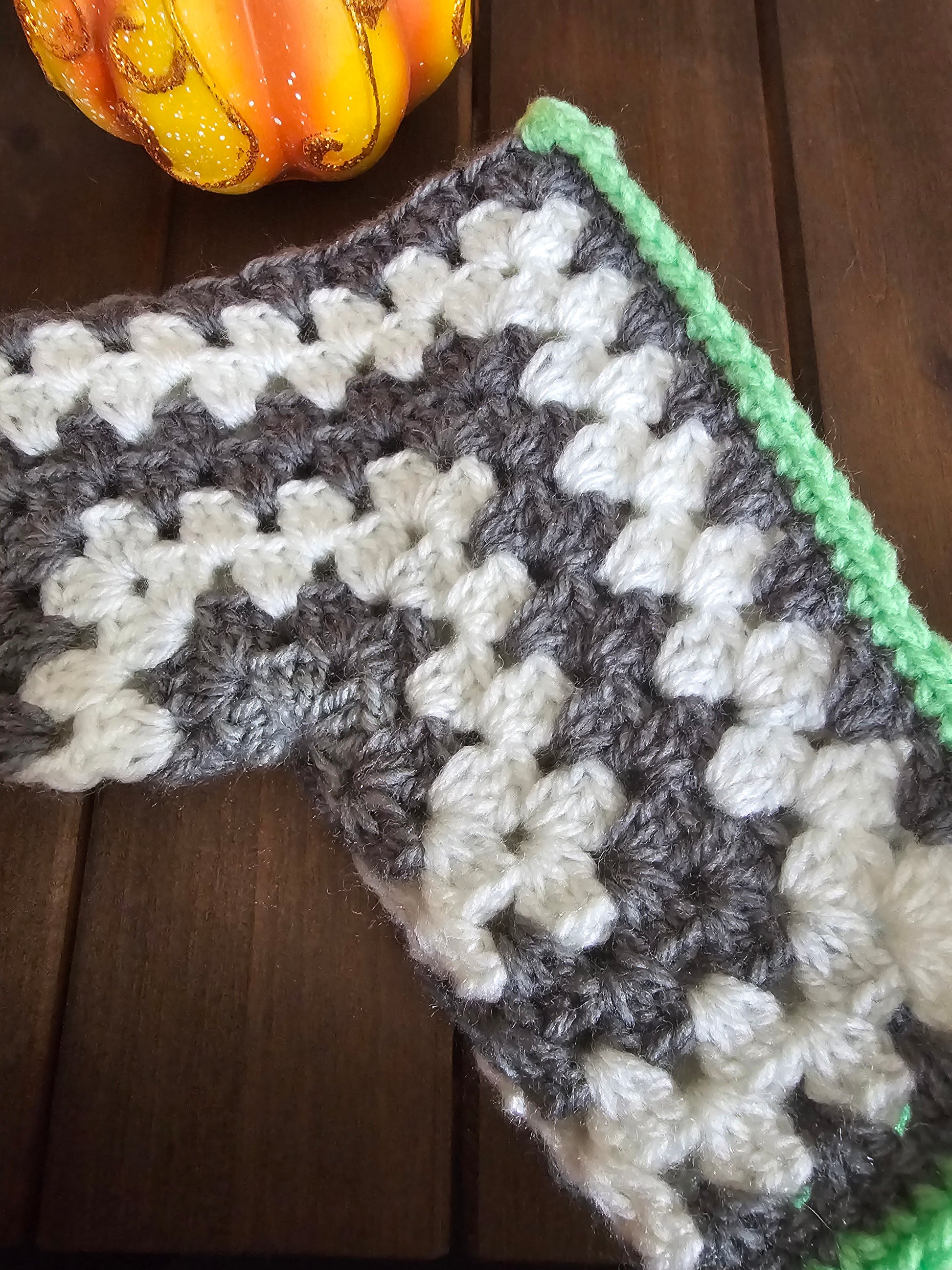 Crocheted, doll sweater, Halloween inspired, white, gray and green