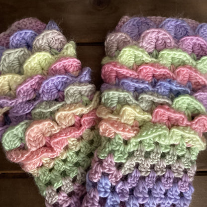 dragon scale fingerless gloves cotton candy ombre granny lace cuff