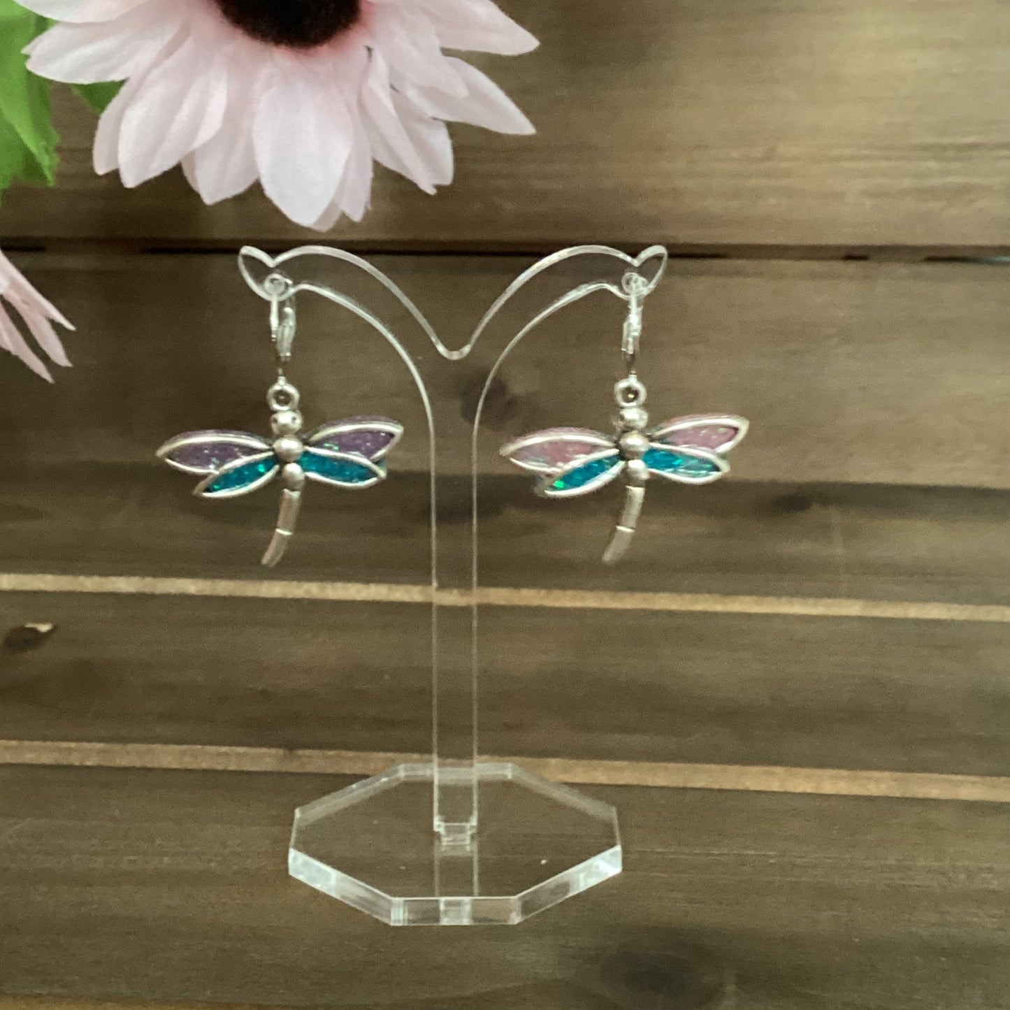 resin earrings stain glass cat dragonfly circle  heart