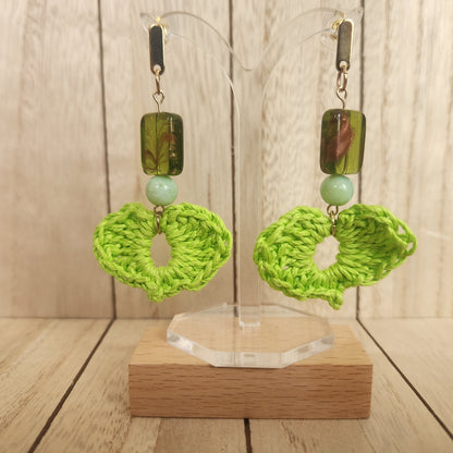 heart beaded earrings greens 