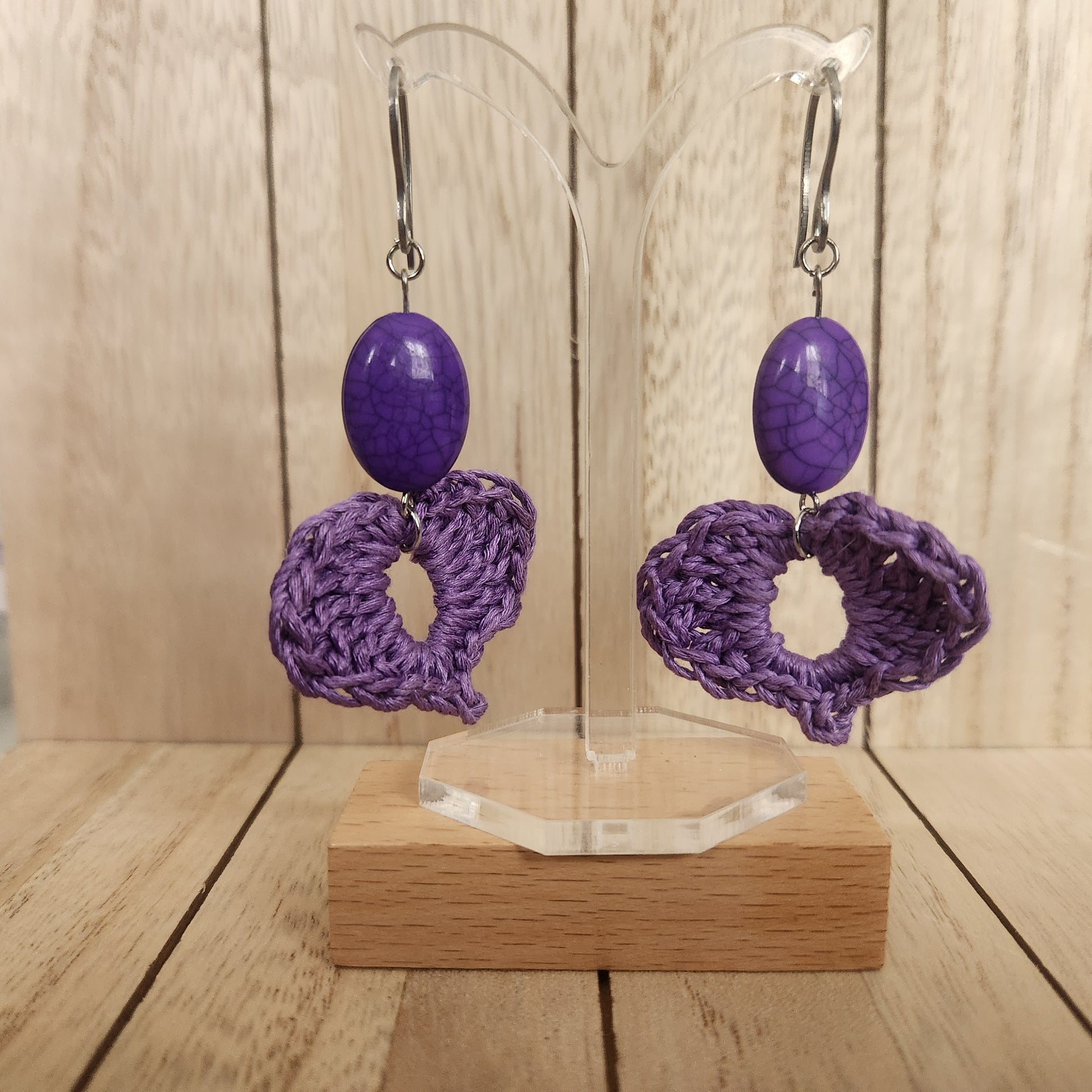 heart beaded earrings purple 