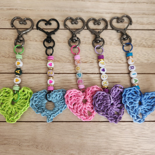  heart keychains personalized keychains  with a crochet heart 