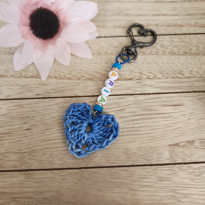heart keychains blue personalized keychain with crochet heart
