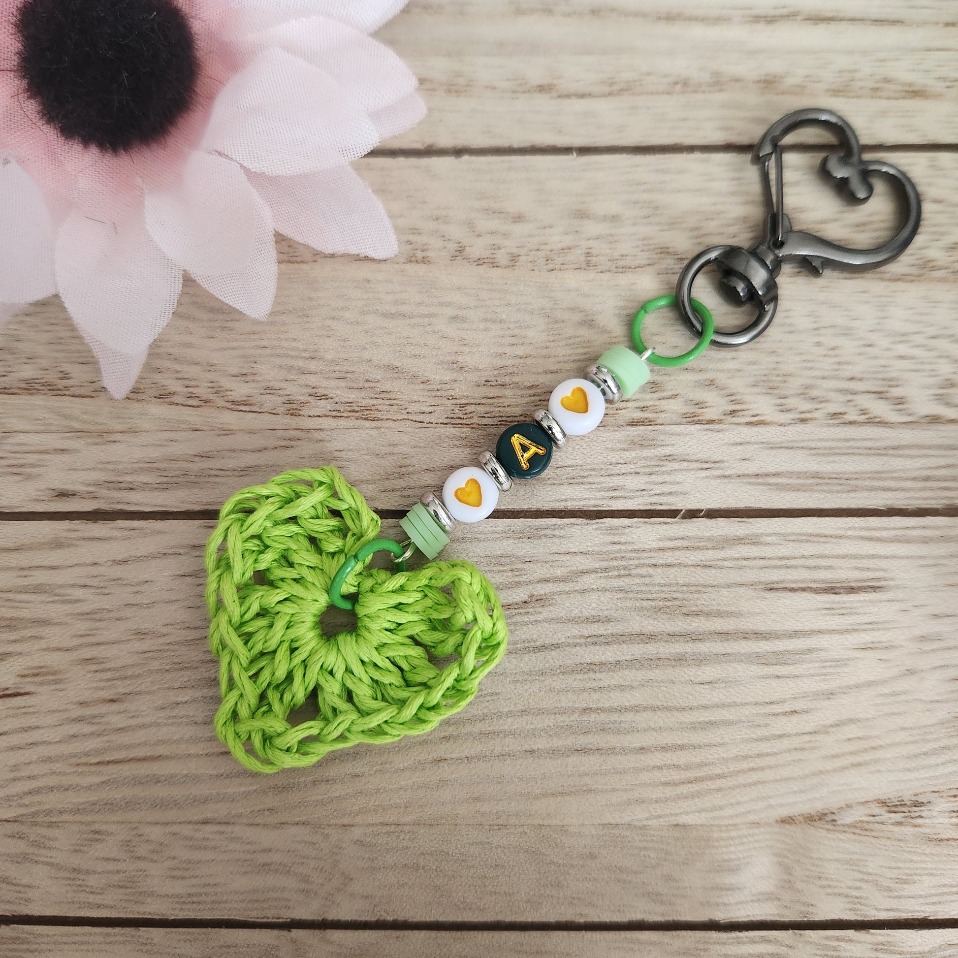 heart keychains green personalized keychain with crochet heart
