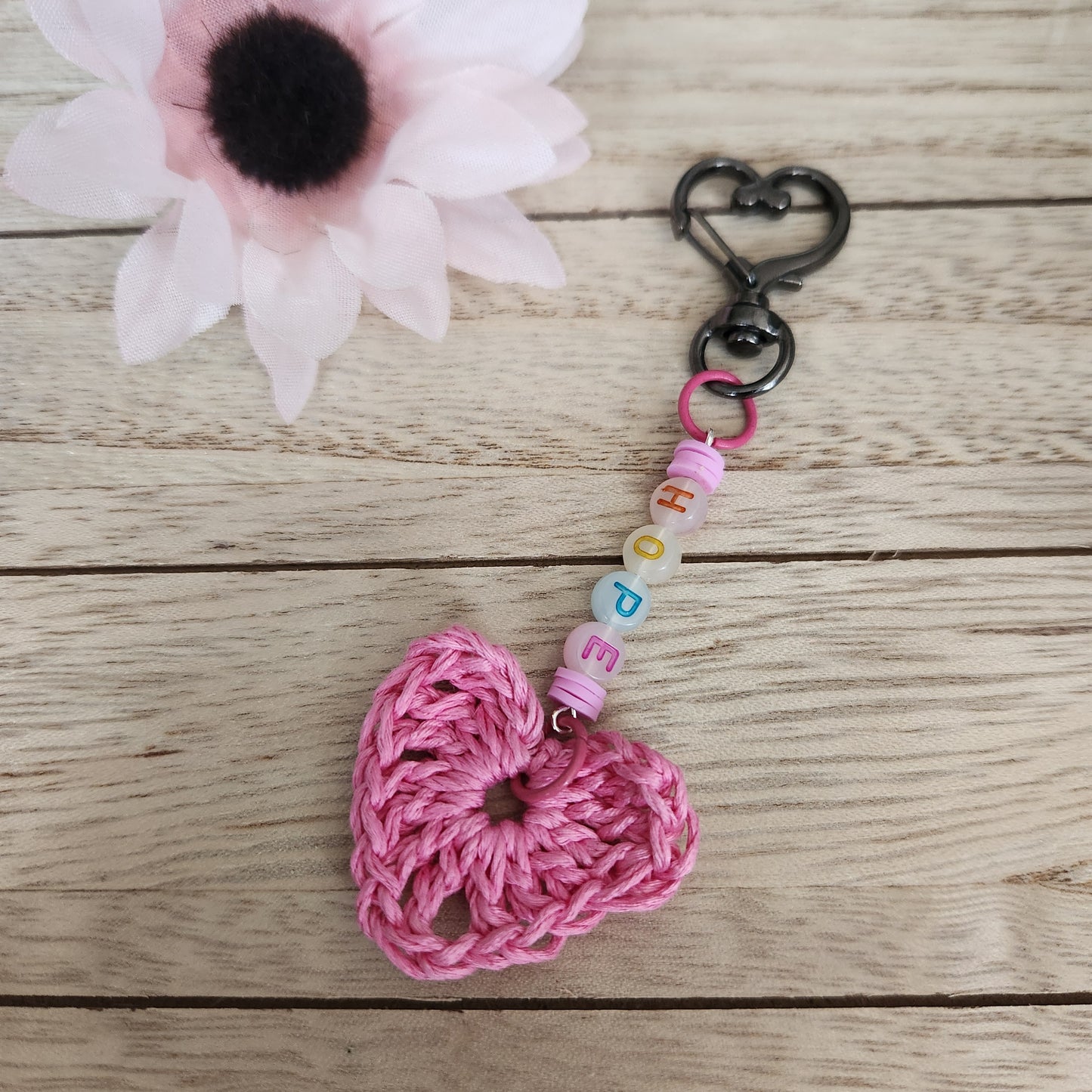heart keychains pink personalized keychain with crochet heart
