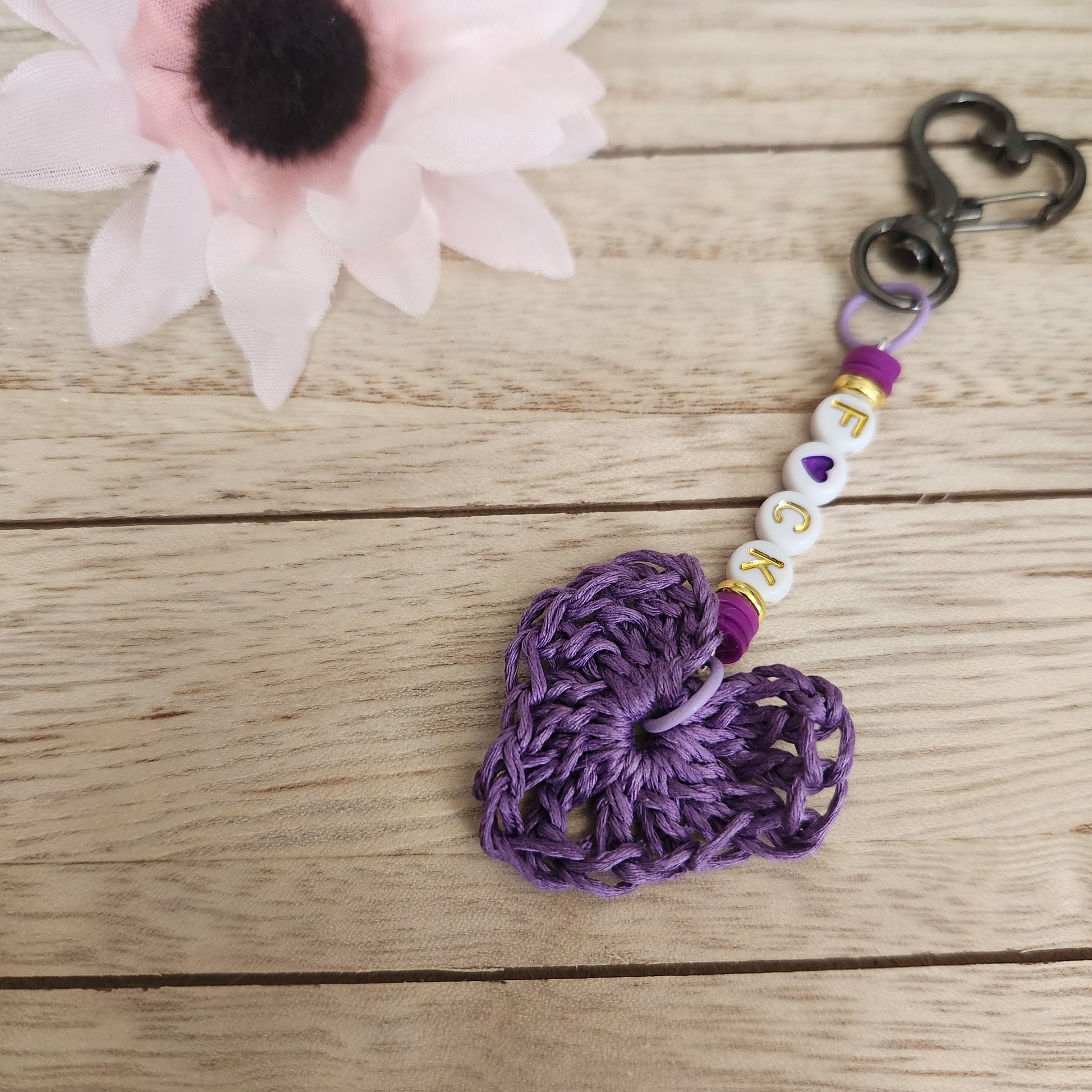 heart keychains purple personalized keychain with crochet heart