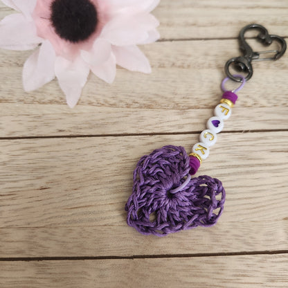 heart keychains purple personalized keychain with crochet heart