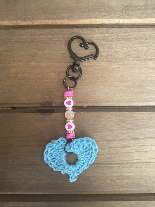  pink and blue heart charm keychain 