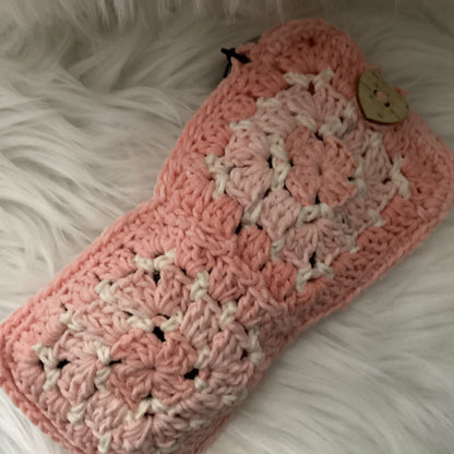 Chic Sun glass case purple, yellow green made of cotton granny square, crochet soft case
